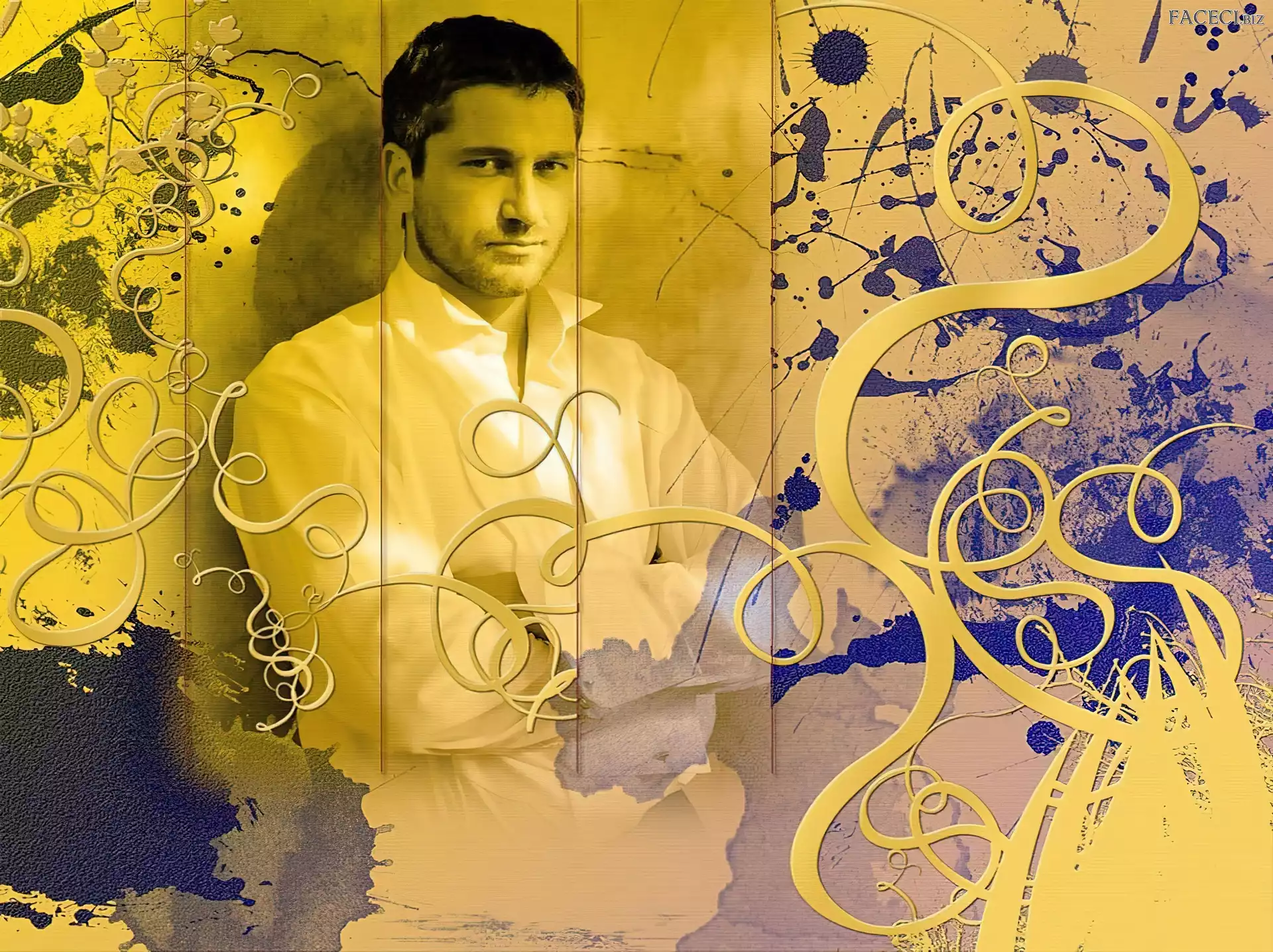 Gerard Butler, biała koszula